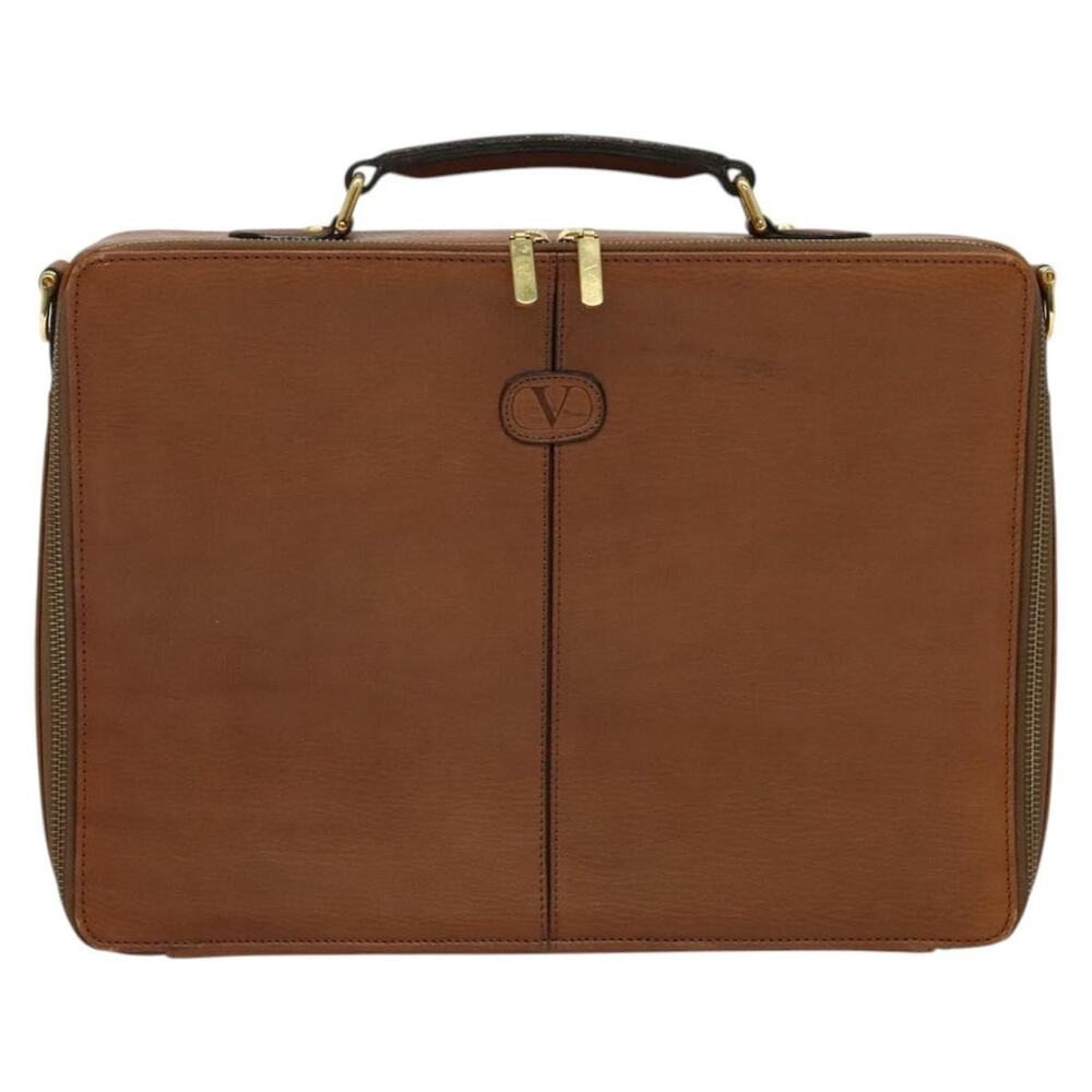 Valentino Leather Rockstud Briefcase Brown